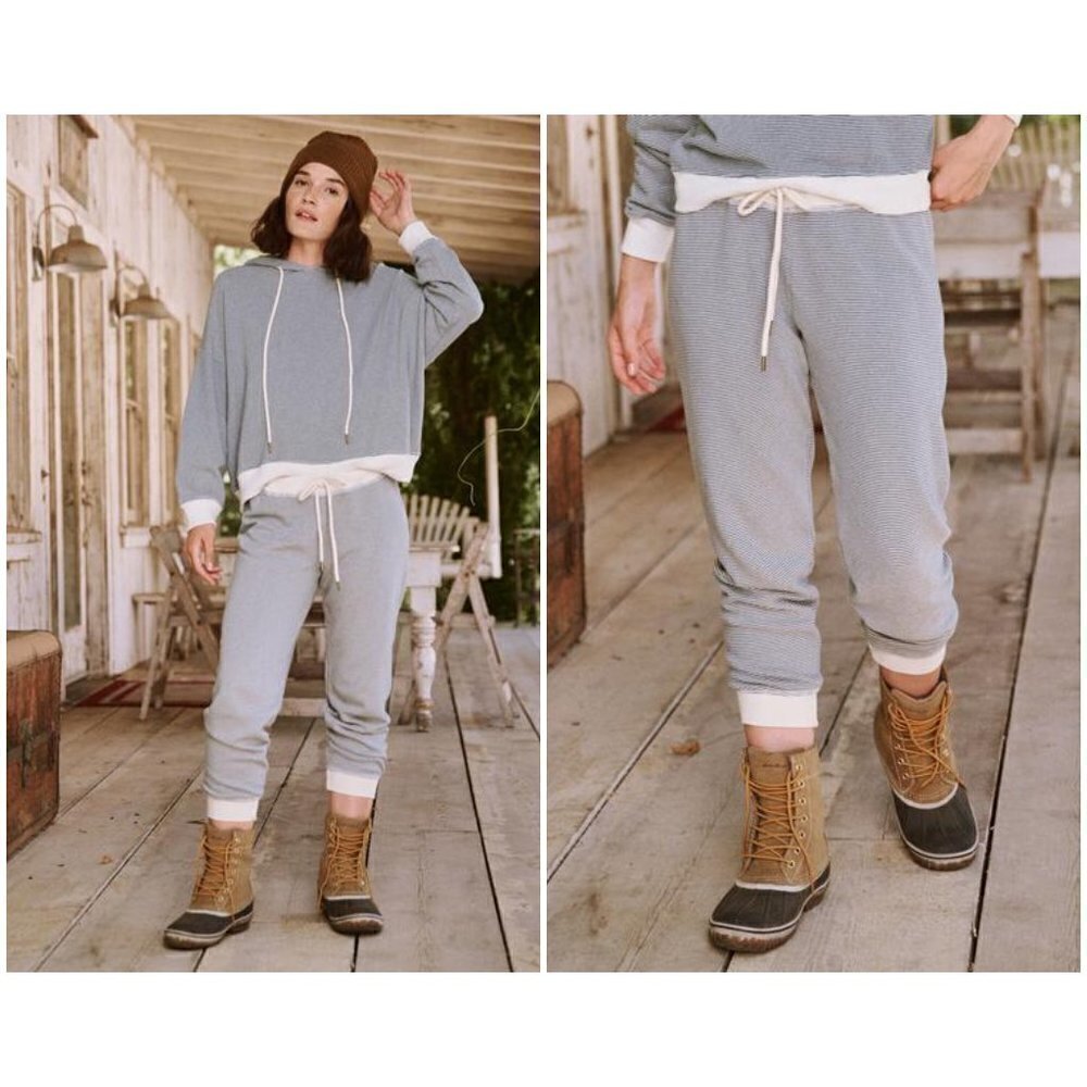 THE GREAT. The Cropped Sweatpant ~ Saltwater Stripe Size 3 Large NWT
